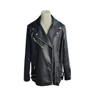 BCBGeneration Faux Leather Black Biker Jacket With Red Lining Size Medium